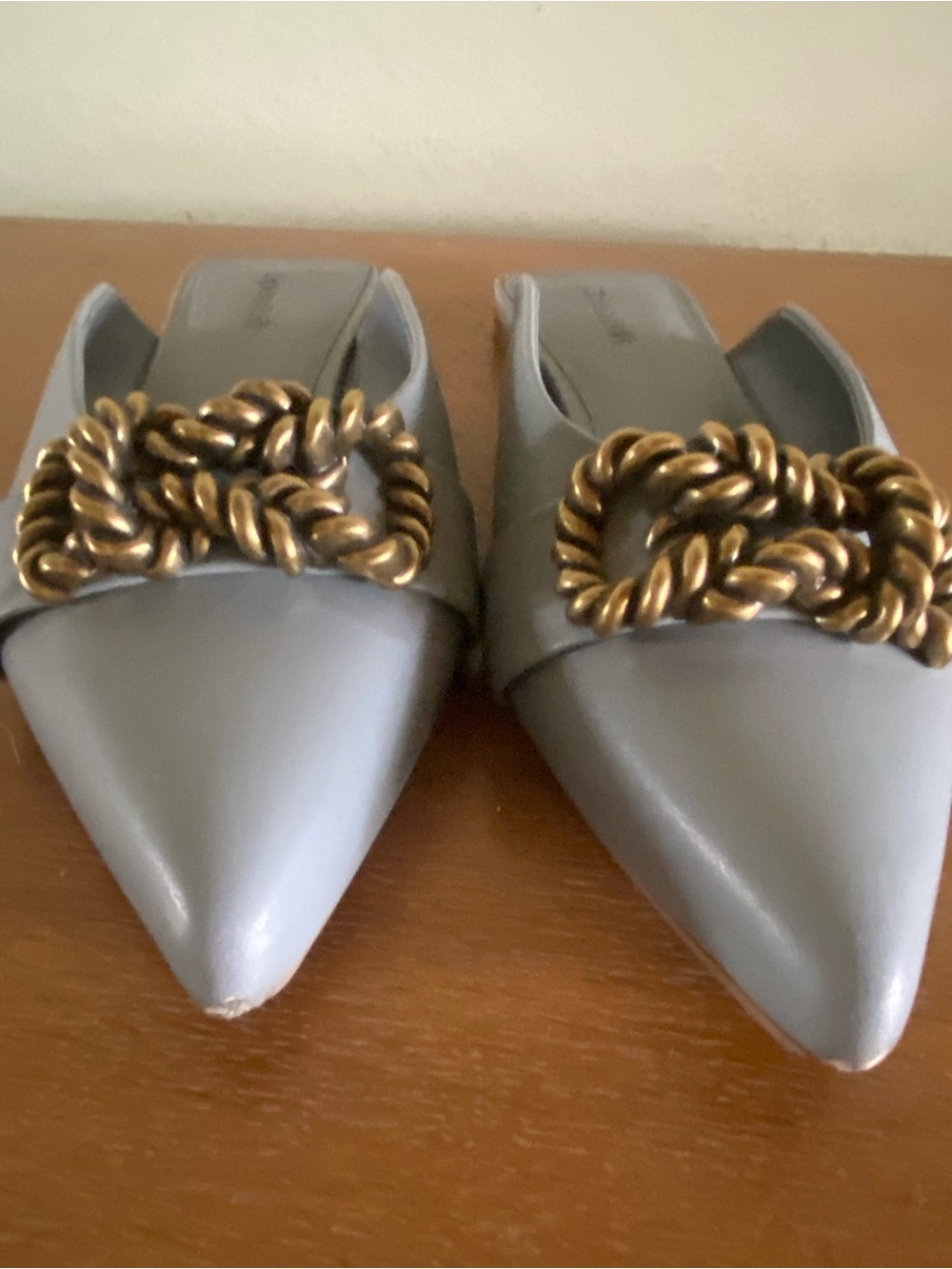 Light Blue Pointed Toe Slide with Gold Chain Accent - Picture 3 of 3